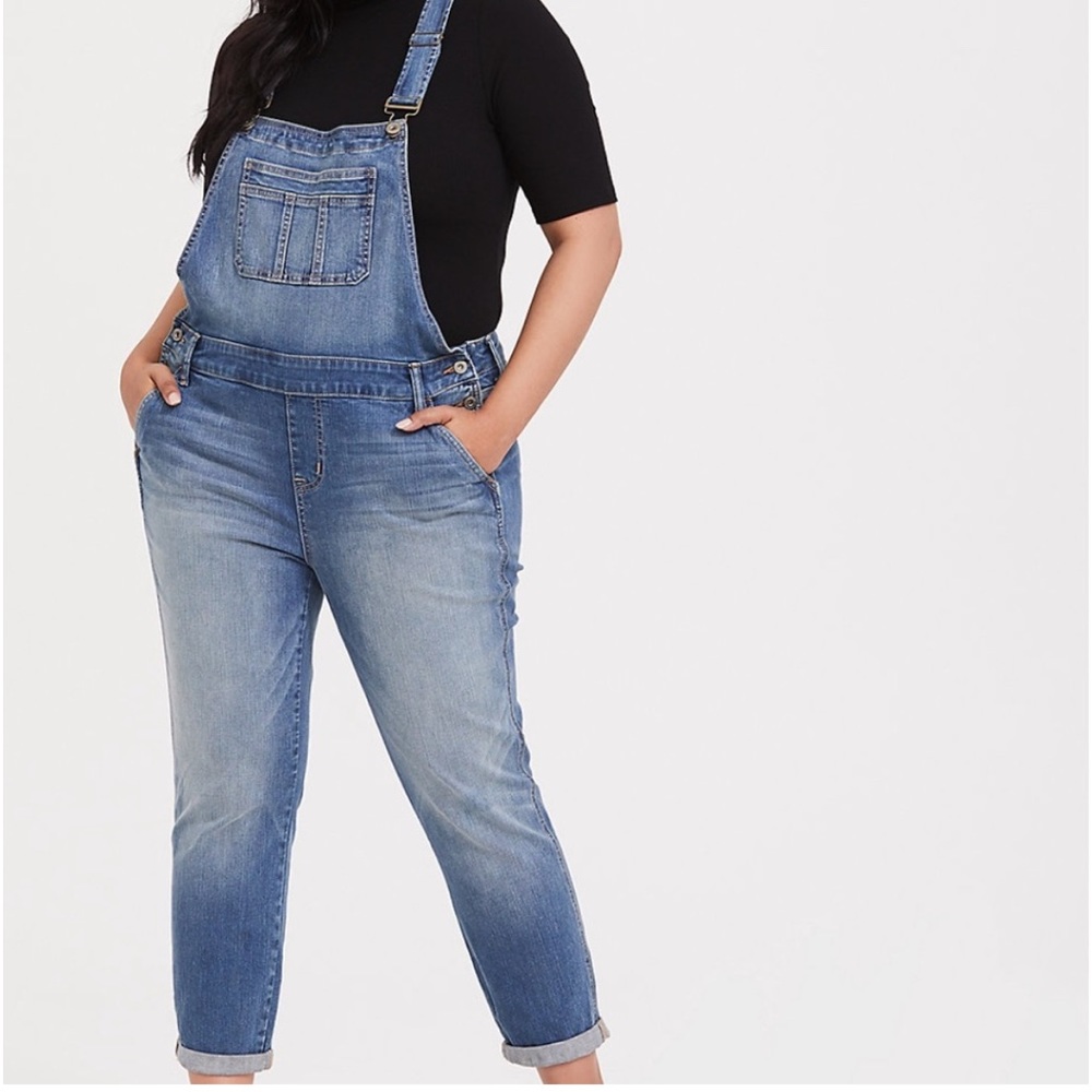 Torrid Straight Cropped Overall Vintage Medium Rinse Stretch